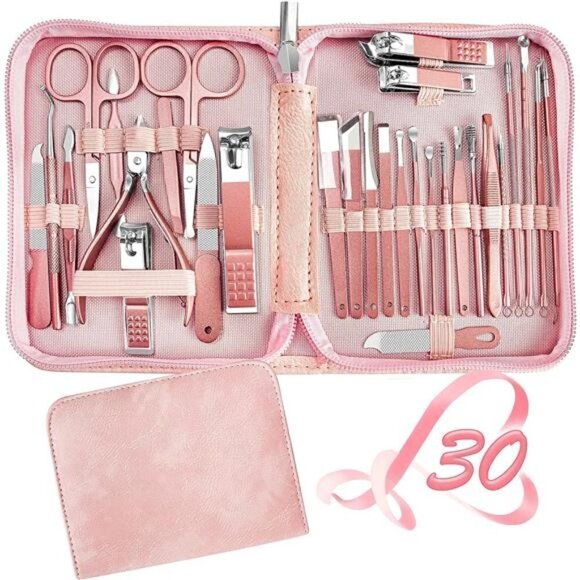 Manicure 30 n 1 Nail Clipper Set Fingernail Toenail Tools Pedicure Manicure PINK - Picture 1 of 6